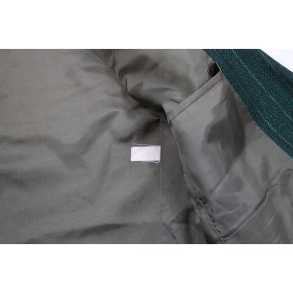 Vtg 70s 80s Mens 44L 2 Piece Wool Striped Double Breasted Suit Green 34x32 USA - Picture 9 of 16